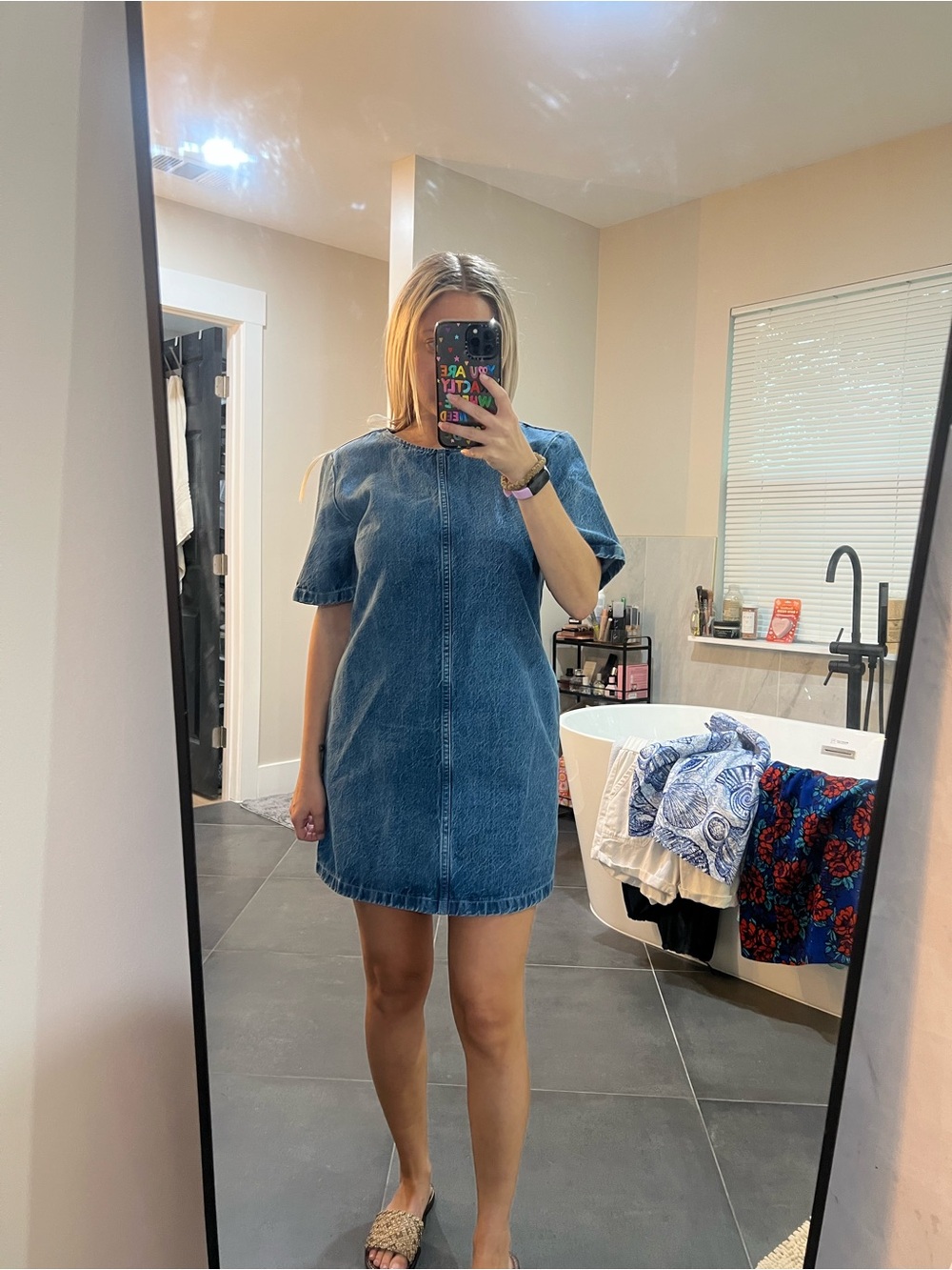 Abercrombie & Fitch Short Sleeve Crew Neck Denim Mini Dress XSP